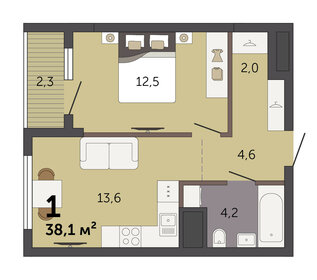 Квартира 38,1 м², 1-комнатная - изображение 2