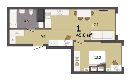 Квартира 45 м², 1-комнатная - изображение 1