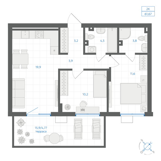 60,4 м², 3-комнатная квартира 6 000 000 ₽ - изображение 67