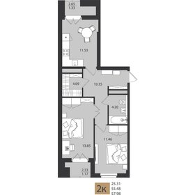 Квартира 58 м², 2-комнатная - изображение 1