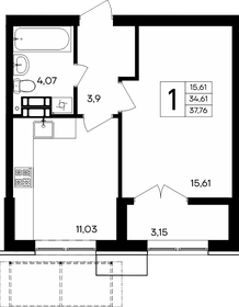 Квартира 37,8 м², 1-комнатная - изображение 1
