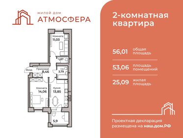 Квартира 56 м², 2-комнатная - изображение 2
