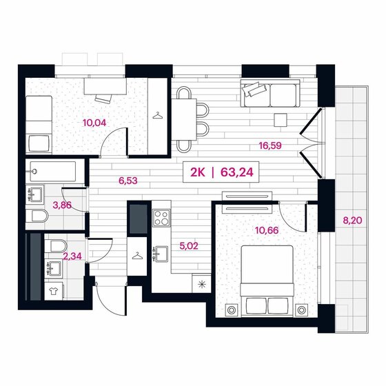 44,9 м², 2-комнатная квартира 3 995 000 ₽ - изображение 74