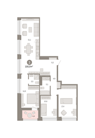 Квартира 100,9 м², 3-комнатная - изображение 1