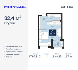 Квартира 32,4 м², студия - изображение 1