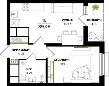 Квартира 39,5 м², 1-комнатная - изображение 1