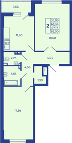 Квартира 69 м², 2-комнатная - изображение 1