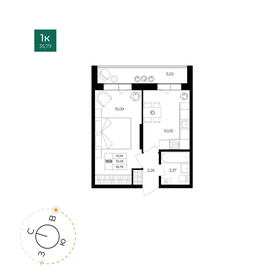 Квартира 33,3 м², 1-комнатная - изображение 1
