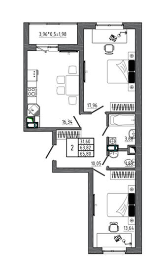 65,4 м², 2-комнатная квартира 8 749 090 ₽ - изображение 17