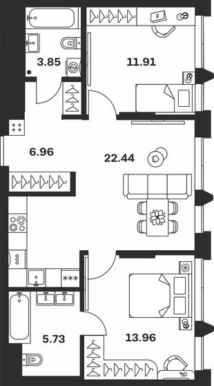 64,9 м², 2-комнатная квартира 13 553 650 ₽ - изображение 19