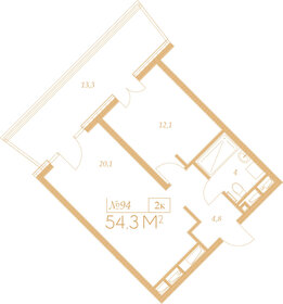 Квартира 54,3 м², 2-комнатные - изображение 1