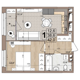 Квартира 42 м², 1-комнатная - изображение 1
