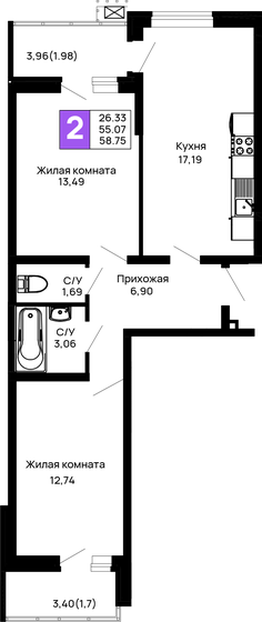 50,2 м², 2-комнатная квартира 9 001 216 ₽ - изображение 25