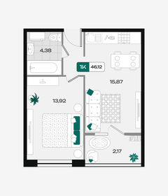 Квартира 46,1 м², 1-комнатная - изображение 1