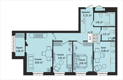 Квартира 68 м², 3-комнатная - изображение 1