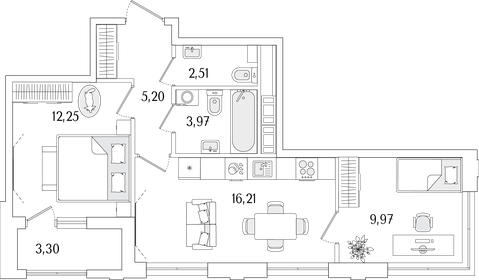 Квартира 51,8 м², 2-комнатная - изображение 1
