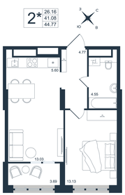 Квартира 44,8 м², 2-комнатная - изображение 1