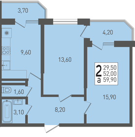 Квартира 59,9 м², 2-комнатная - изображение 1