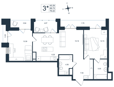 Квартира 76,2 м², 3-комнатная - изображение 1