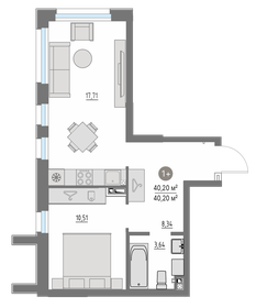 Квартира 40,2 м², 1-комнатная - изображение 1