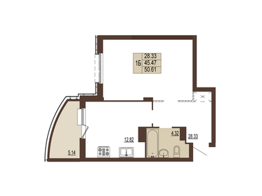 Квартира 50,6 м², 1-комнатная - изображение 1
