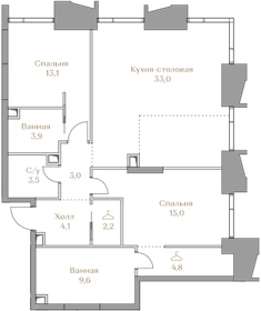 Квартира 92,2 м², 2-комнатная - изображение 1