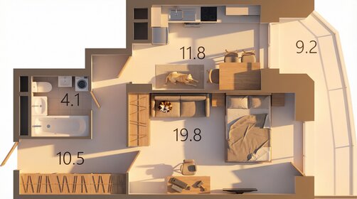 Квартира 49 м², 1-комнатная - изображение 1