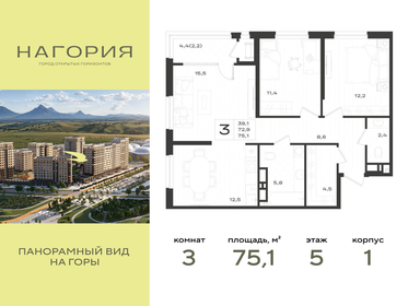 Квартира 75,1 м², 3-комнатная - изображение 1