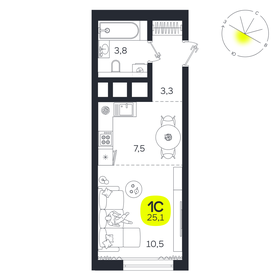 Квартира 25,1 м², студия - изображение 1
