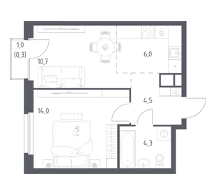 Квартира 39,8 м², 1-комнатная - изображение 1