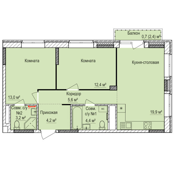 65,5 м², 2-комнатная квартира 8 485 200 ₽ - изображение 36