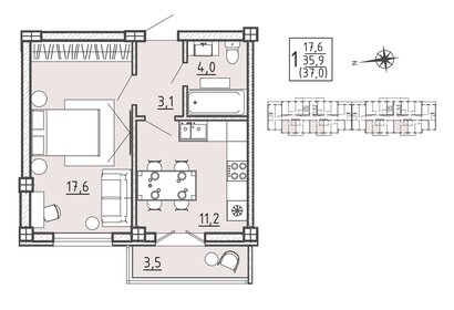 Квартира 37 м², 1-комнатная - изображение 1