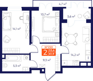 Квартира 56,8 м², 2-комнатная - изображение 1