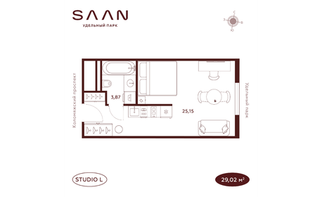 Квартира 29 м², студия - изображение 1