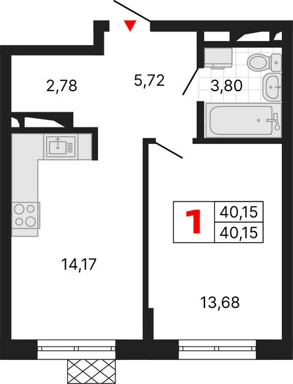 40,1 м², 1-комнатная квартира 4 900 000 ₽ - изображение 24