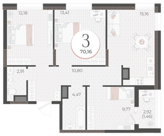 Квартира 70,2 м², 3-комнатная - изображение 1