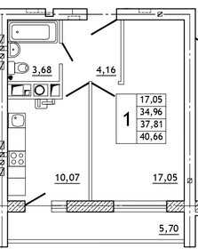 Квартира 40,9 м², 1-комнатная - изображение 1