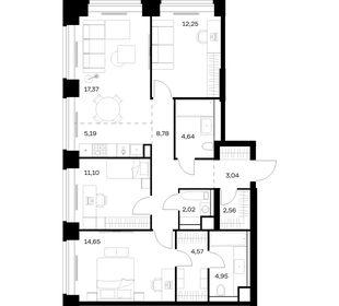 Квартира 91,1 м², 3-комнатная - изображение 1