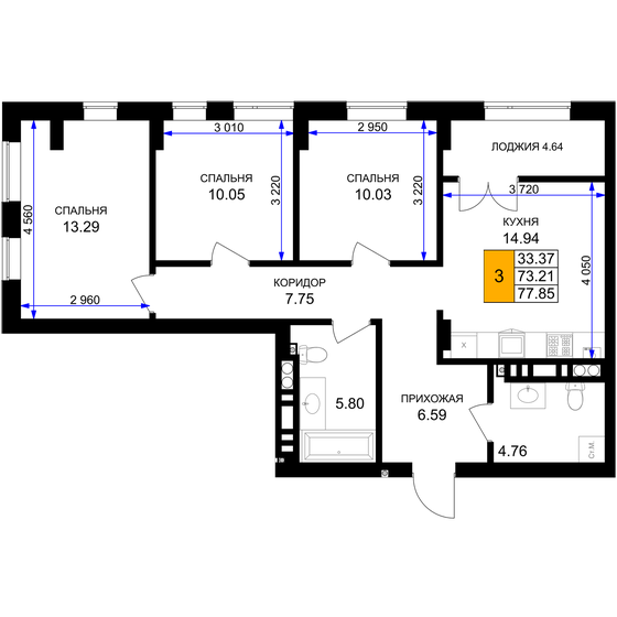 81 м², 3-комнатная квартира 16 783 200 ₽ - изображение 27