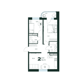 Квартира 56,7 м², 2-комнатная - изображение 1