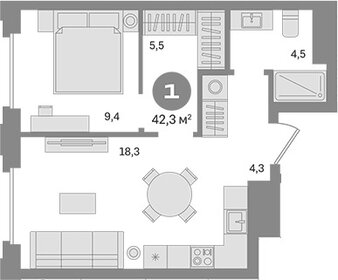 Квартира 42,3 м², 1-комнатная - изображение 1