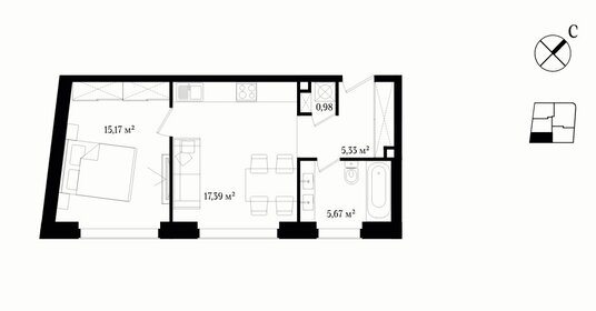 Квартира 44,5 м², 2-комнатные - изображение 1