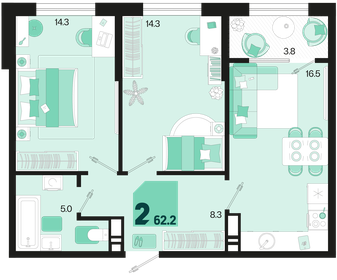 Квартира 62,2 м², 2-комнатная - изображение 1