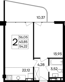Квартира 54,2 м², 2-комнатные - изображение 1