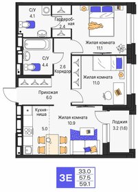 Квартира 59,1 м², 3-комнатная - изображение 1