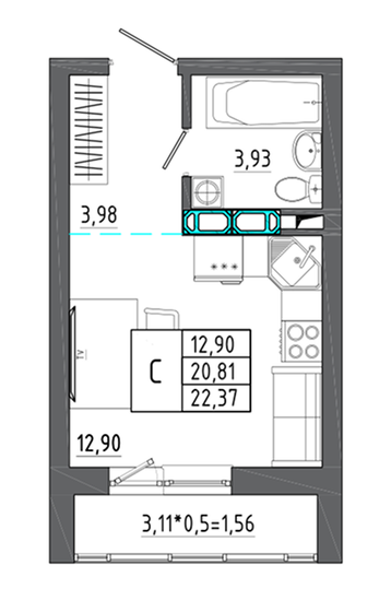 24,5 м², квартира-студия 3 690 280 ₽ - изображение 20