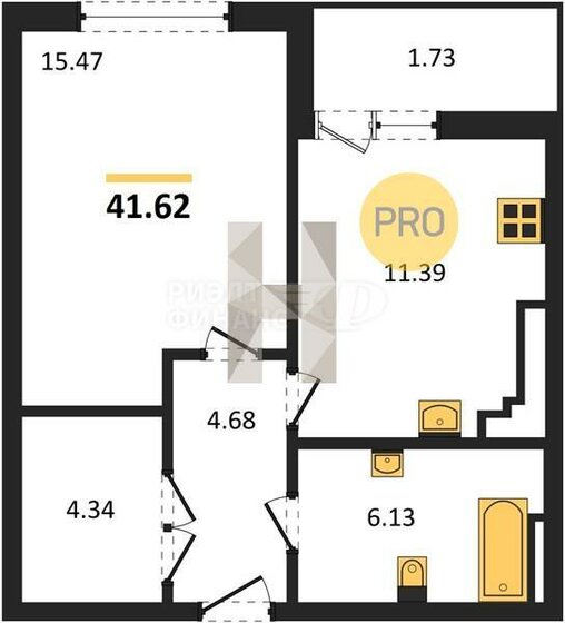 43,7 м², 1-комнатная квартира 7 869 600 ₽ - изображение 1