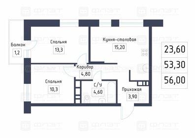 Квартира 56 м², 3-комнатная - изображение 1