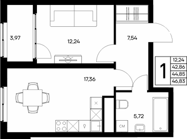 Квартира 46,8 м², 1-комнатная - изображение 1