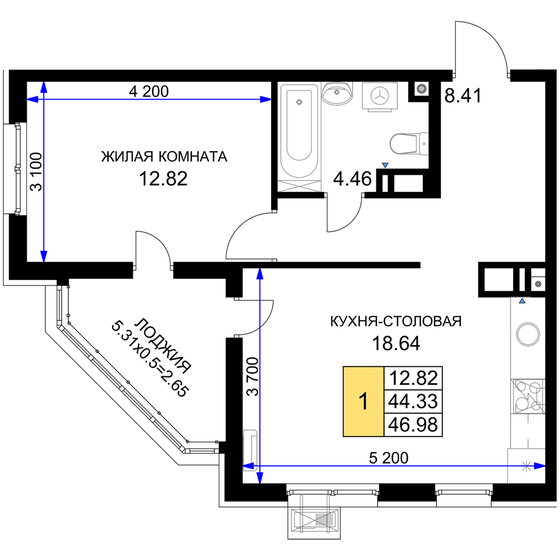43,9 м², 1-комнатная квартира 7 400 000 ₽ - изображение 77